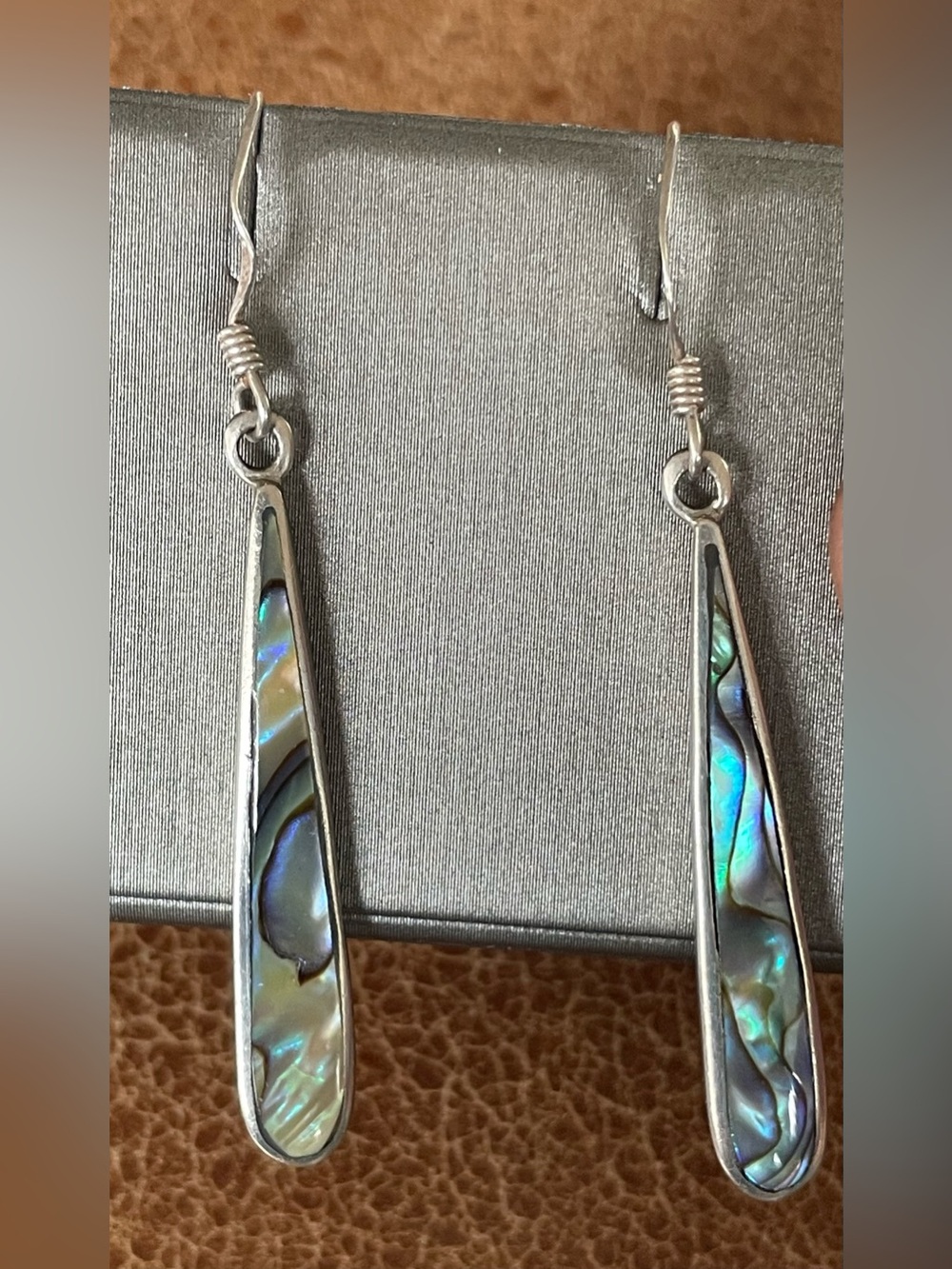 Vintage Sterling Silver 925 Abalone Teardrop Dangle Earrings with 925 hooks